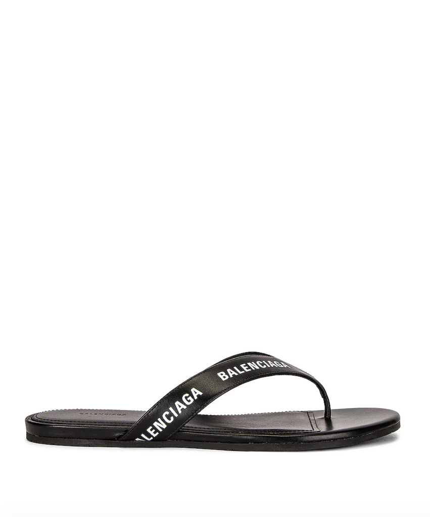 ROCKS AND SUGAR Balenciaga Round Flip Flop Sandals Black White